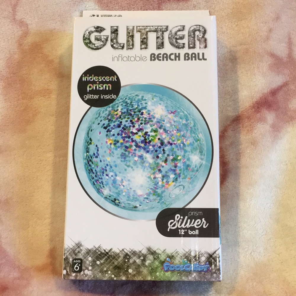 Pool Candy Silver  Glitter Beach Ball, 12” NWT